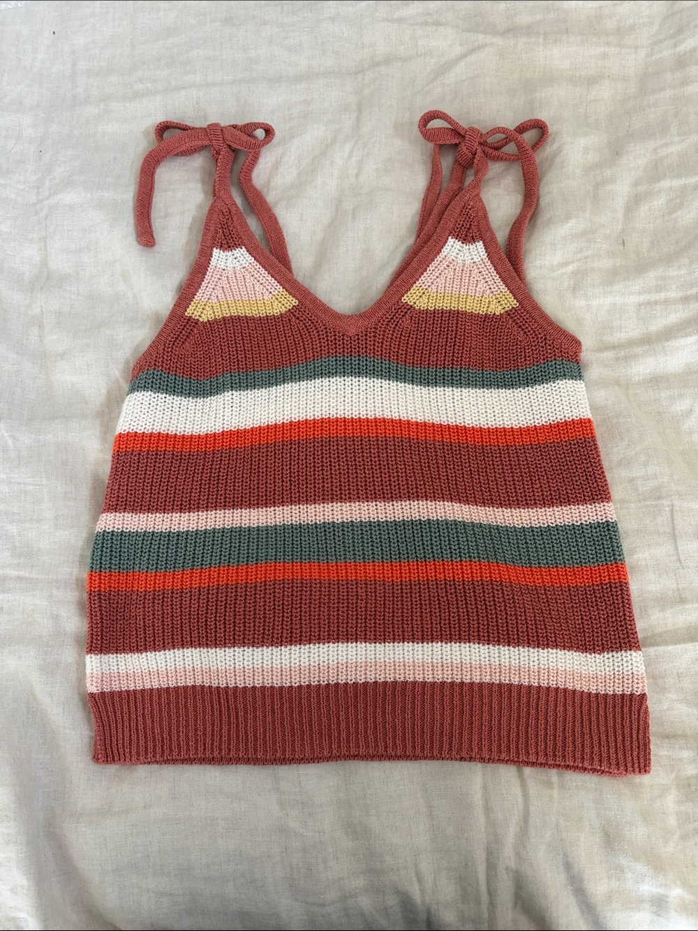 Madewell Rust Pink Striped Tie-Shoulder Knit Tank